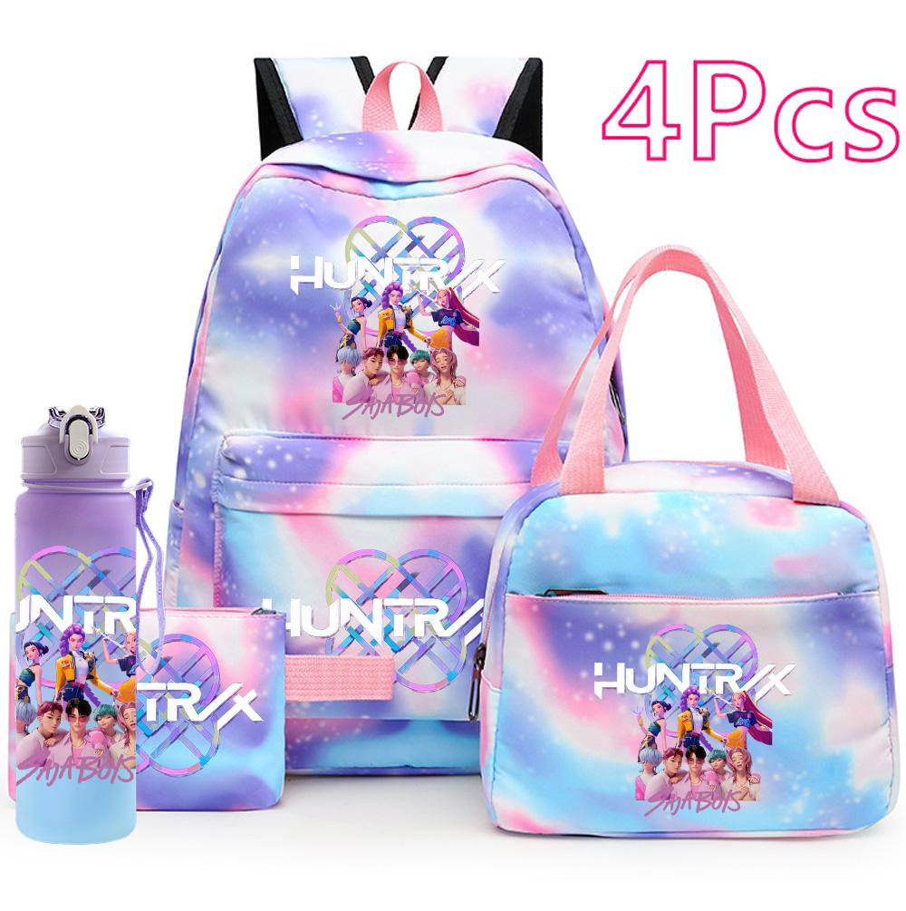 4Pcs/set Anime K-Pop Printed Backpack Handbag Pencil Case with 750Ml Water Bottler for Teenager Boy Girl Schoolbag Large Capacity Bookbag Mochila