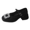 French Thick Heel Mary Jane Shoes Women's Spring New with Skirt Rhinestone Single Shoes Evening Breeze Fairy Style Heels
