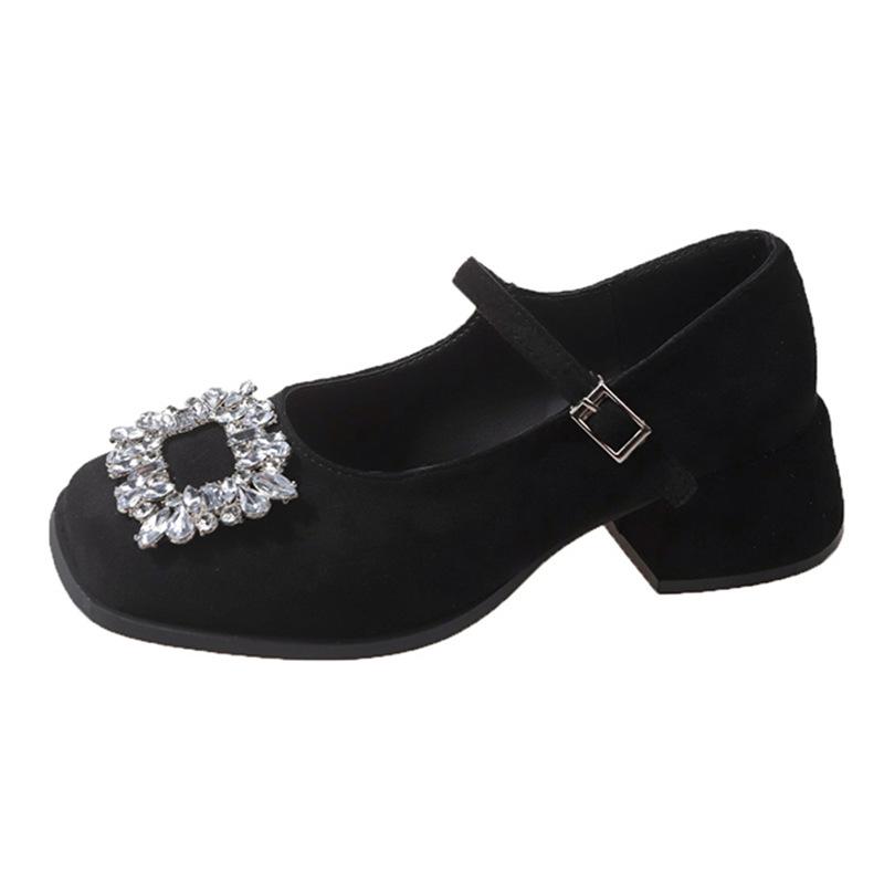 French Thick Heel Mary Jane Shoes Women's Spring New with Skirt Rhinestone Single Shoes Evening Breeze Fairy Style Heels