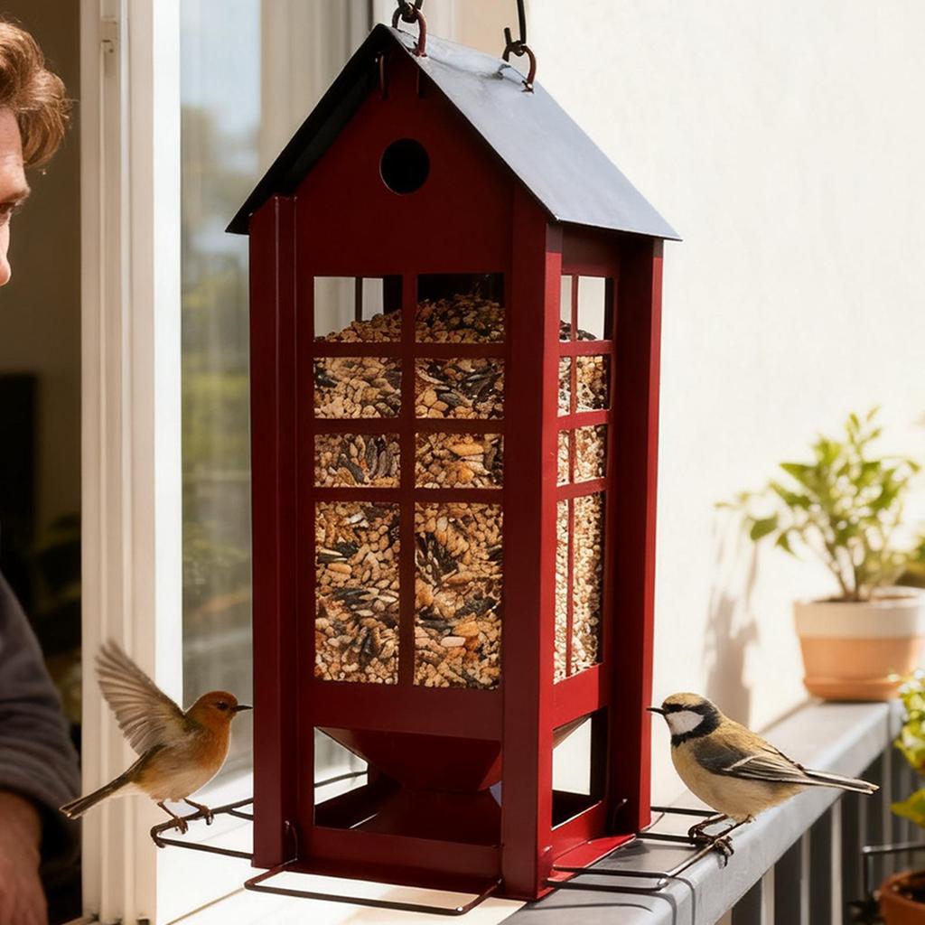 Bird Feeder Metal Feeding House Retro House Shape Outdoor Bird Feeder For Hummingbird Finch Sparrow Yard Patio Porch Park Tree