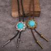 PU Leather Bolo Tie for Men Turquoise Pendant Bolo Tie Necktie Collar Pendant Western Bolotie for Shirt Rodeos Neckwear