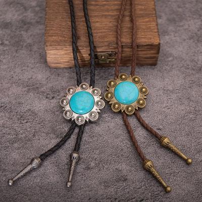 PU Leather Bolo Tie for Men Turquoise Pendant Bolo Tie Necktie Collar Pendant Western Bolotie for Shirt Rodeos Neckwear