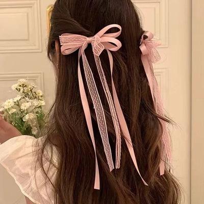 2pcs/set Korean Lace Bow Hair Clip Trend Long Ribbon Hairpins Barrettes Headband for Women Girl Hair Accessories Wedding Jewelry