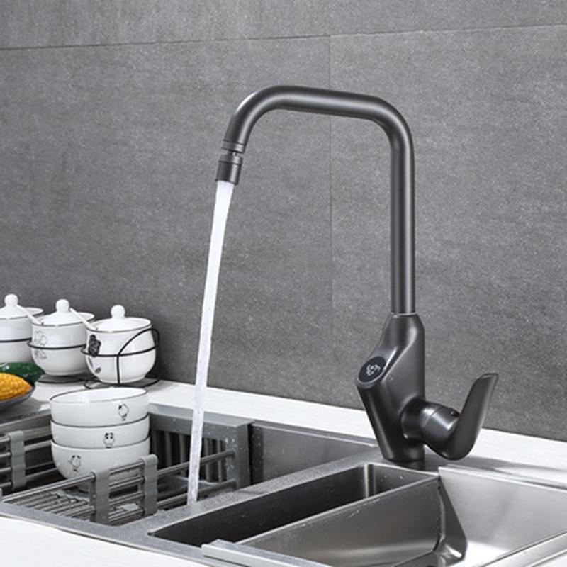 Grey/Black Kitchen Sink Faucet Intelligent Digital Display Brass Deck Mounting Rotatable Hot And Cold Mixer Tap for Kitchen