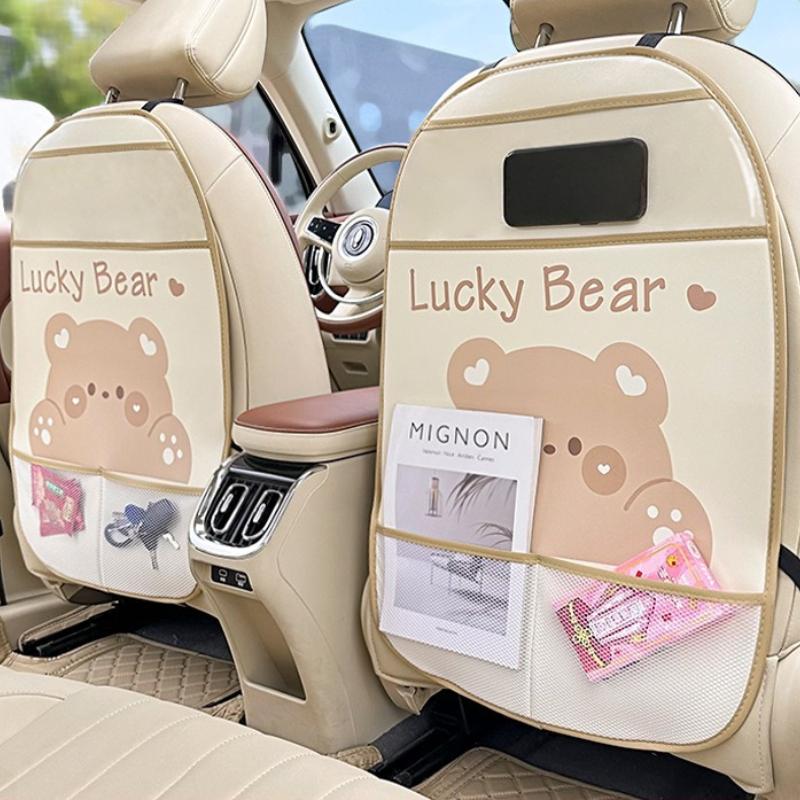 Car Ba Protection Pad with Storage Bag Rear Anti-Ki Mat Children Se Car Interior Accories Dir Proof pink, beige
