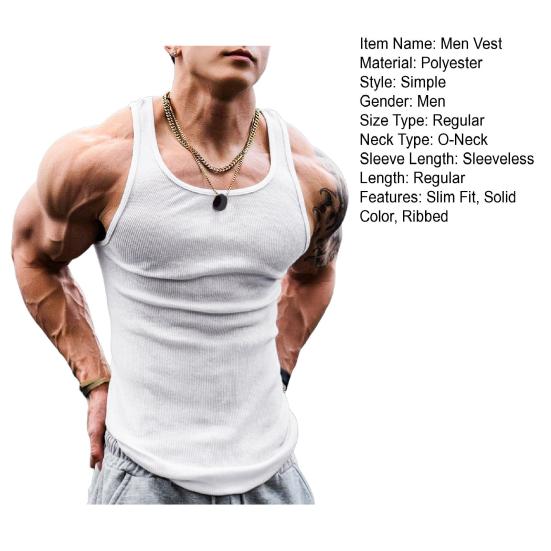 Erkekler Yaz Yelek O-Boyun Kolsuz Slim Fit Tank Üstleri Geniş Omuz Askıları Nervürlü Düz Renk Rahat Spor Yelek Çabuk Kuruyan Spor Üst