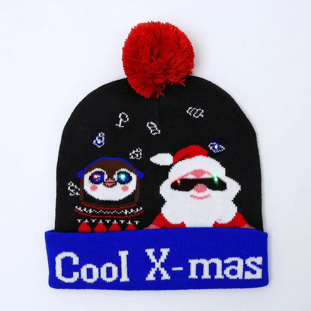 LED Light Christmas Hat Xmas Knitted Hats Warm Winter Cap New Year Featival Party Decoration Christmas Gift for Kids Adults