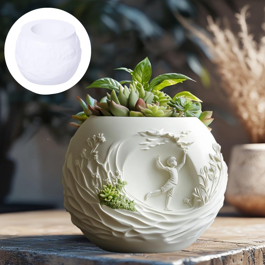 Dancing boy relief succulent plant flowerpot resin silicone mold surfing boy storage box mold grassland candle cup gypsum molds