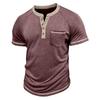 Men's Henley Collar Polo Shirts Summer Fashion Patchwork Short Sleeve Pullover Tops Retro Casual Tees Men