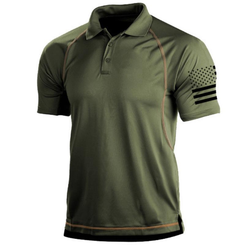 Men Outdoor Flag Print Short Sleeve Lapel Polo Shirt