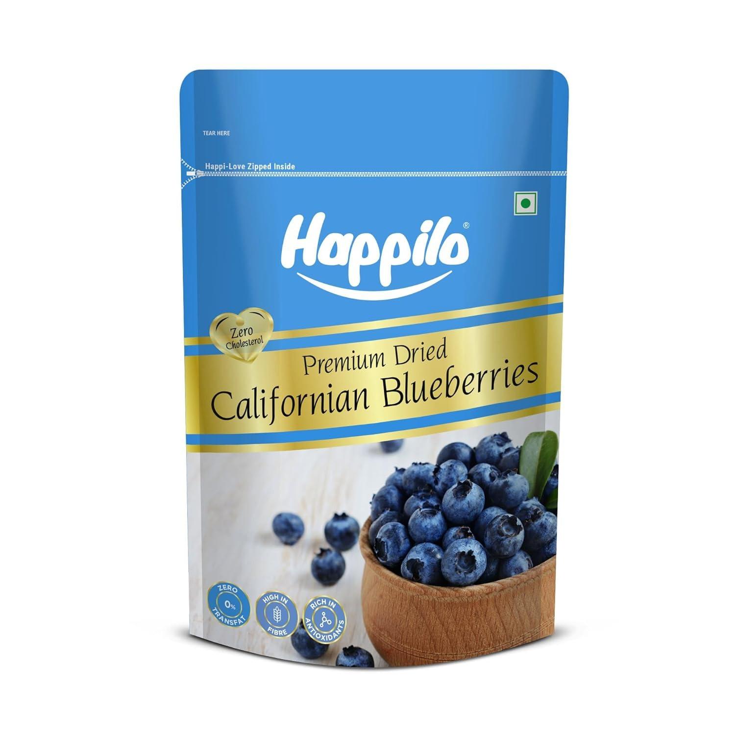 Калифорнийская сушеная Черника (150 г), Premium Dried Californian Blueberries,  Happilo