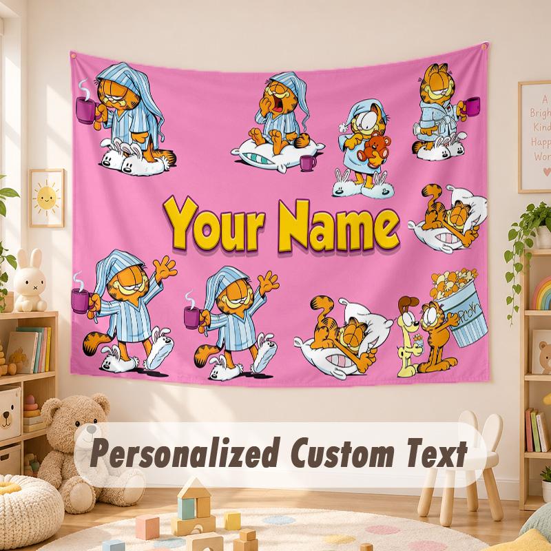 Custom Name Text Tapestry,Garfield Boho Wall Hanging, Decorative Backdrop Tapestry For Room