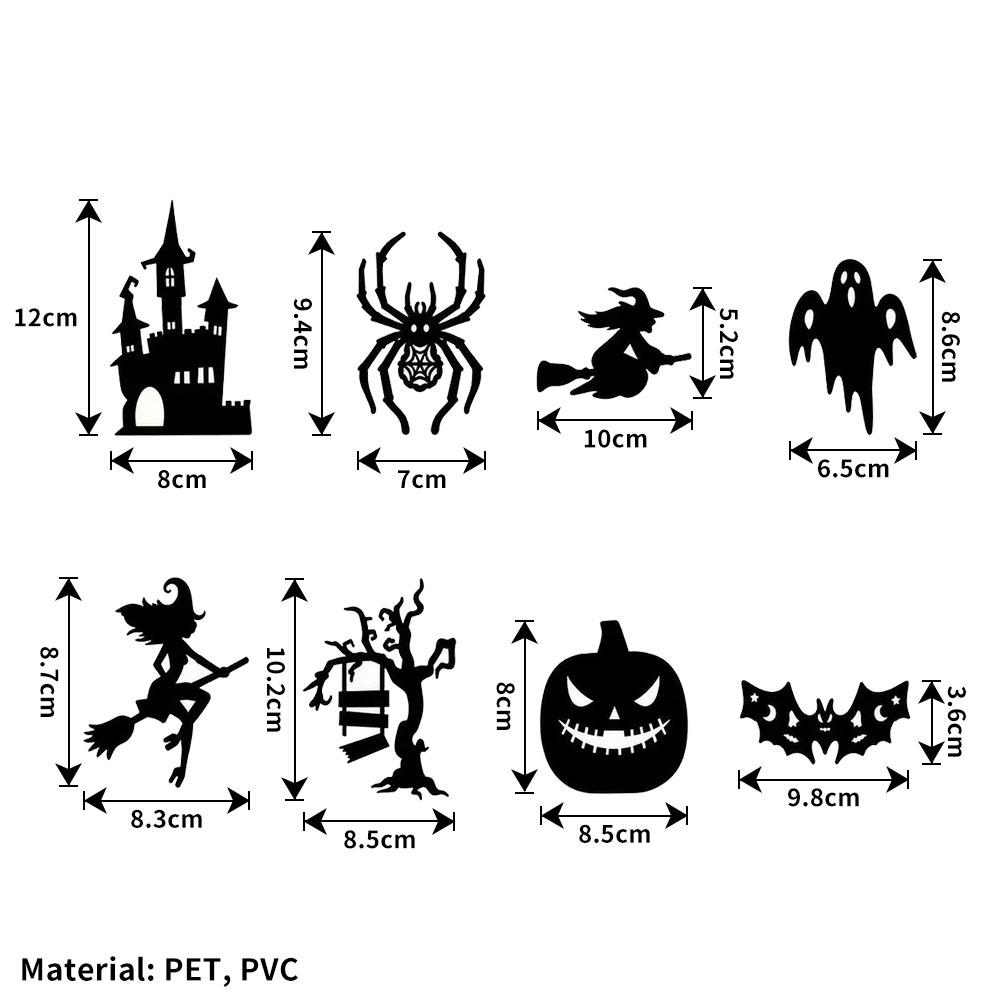 8PCS Halloween LED-Silhouette Wall Light Stickers Glow-In-The-Dark Bats Spiders Wall Decor Spookys Pumpkins Spiders Tree Decor