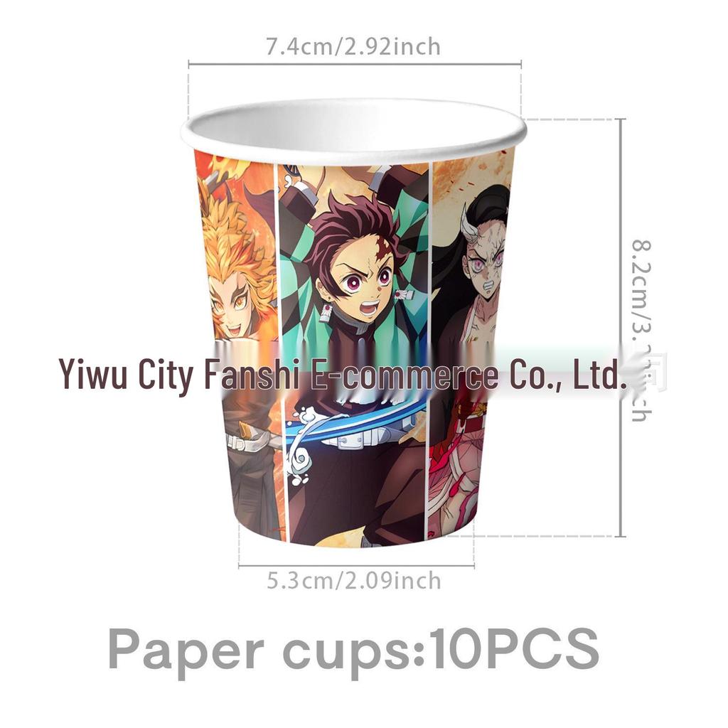 Demon Slayer Birthday Party Set: Plates, Napkins, Tablecloth, Cutlery