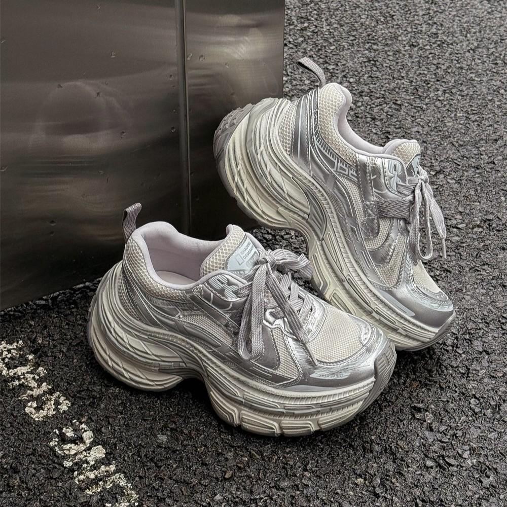 thick-soled leather dad shoes women's autumn new casual sports shoes small height increase color matching mesh breathable