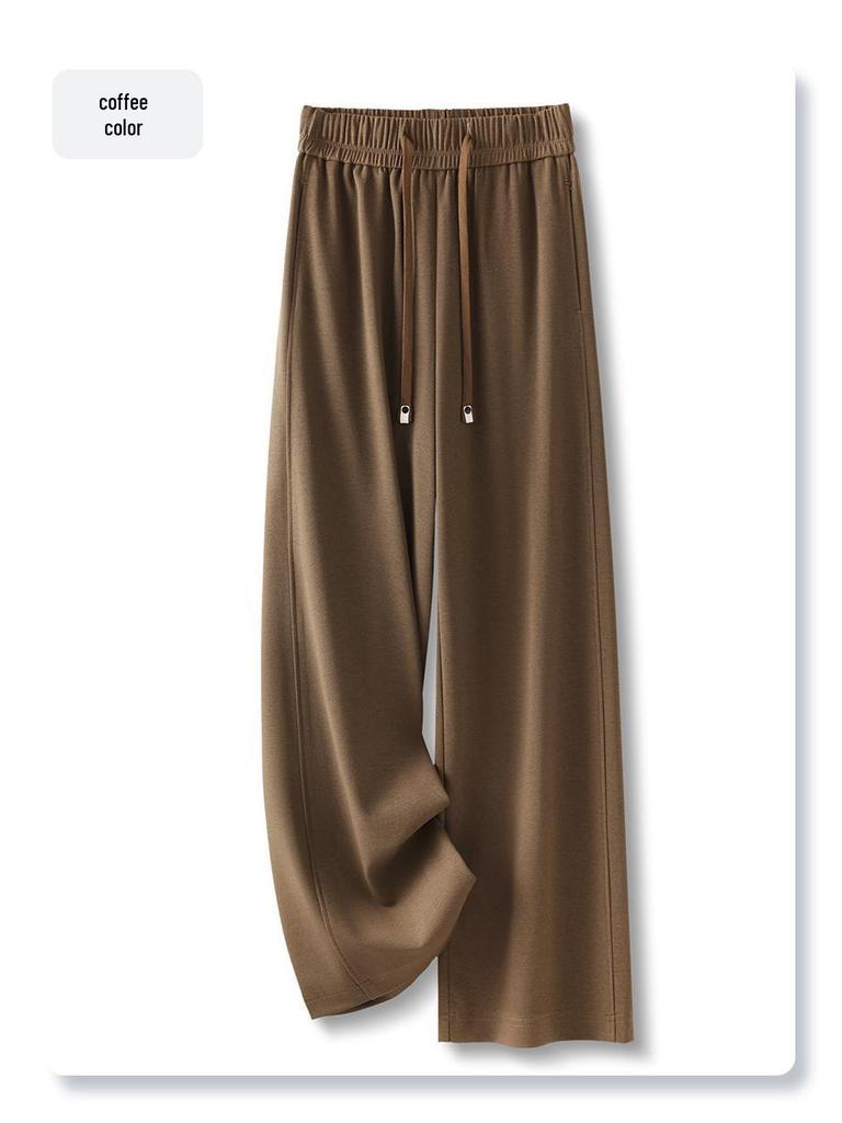 Women's 2025 Dark Brown Floor-Length Wide-Leg Pants - Slimming Loose Fit for Pear-Shaped Body, Ideal for Spring and Autumn