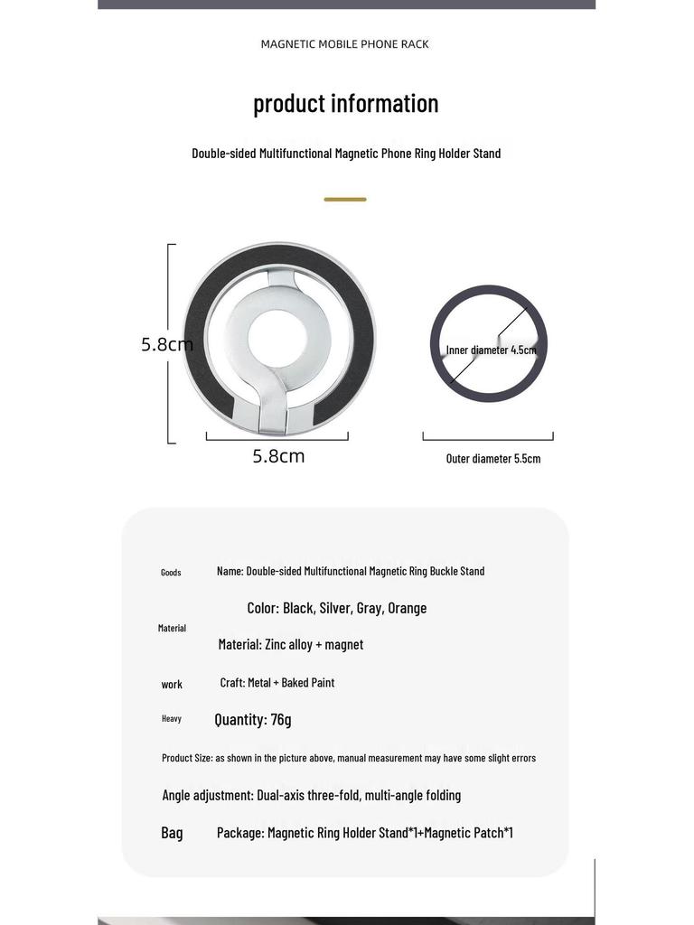 Doppelseitiger magnetischer Legierungs-Handyständer: Ultradünn, Faltbar, Tragbar, Multifunktionaler Ringhalter