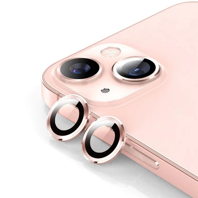 

For iPhone 14 Plus/iPhone 14 Camera Lens Protector WANLONFENG Metal CD Texture Tempered Glass Lens Film Pink