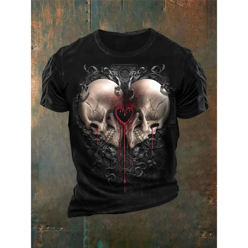 Vintage Men's T-shirts Dark Skull Graphic 3D Printed T Shirts Men Women Hip Hop Short Sleeve O-Neck Tee Loose Casual Street Tops