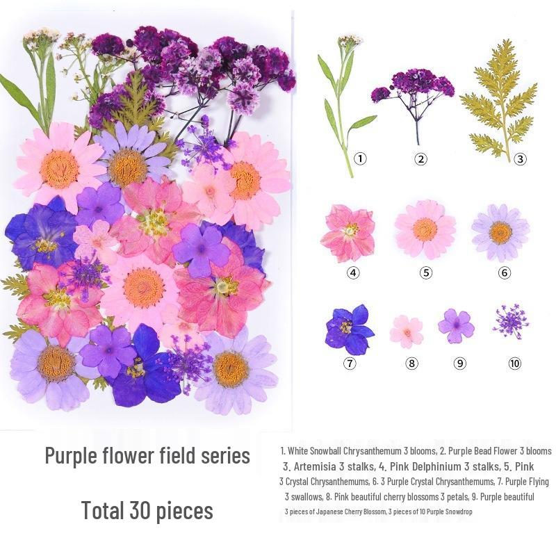 DIY Handmade Dried Flower Embossed Wall Clock with Wood Grain Border