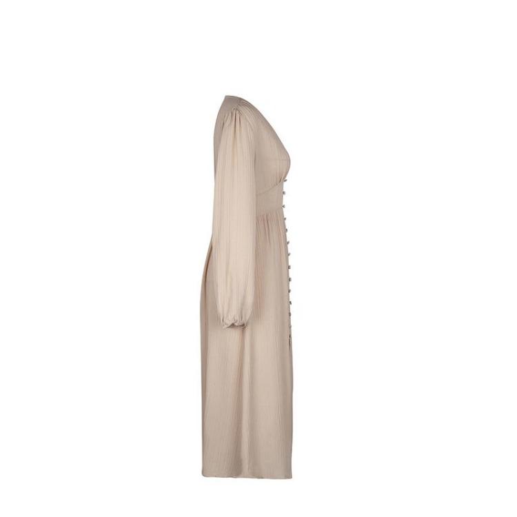 Elegant A-Line Chiffon Dress for Women Knee Length High Waist V-Neck Long Sleeve Solid Color Autumn Winter Fashion