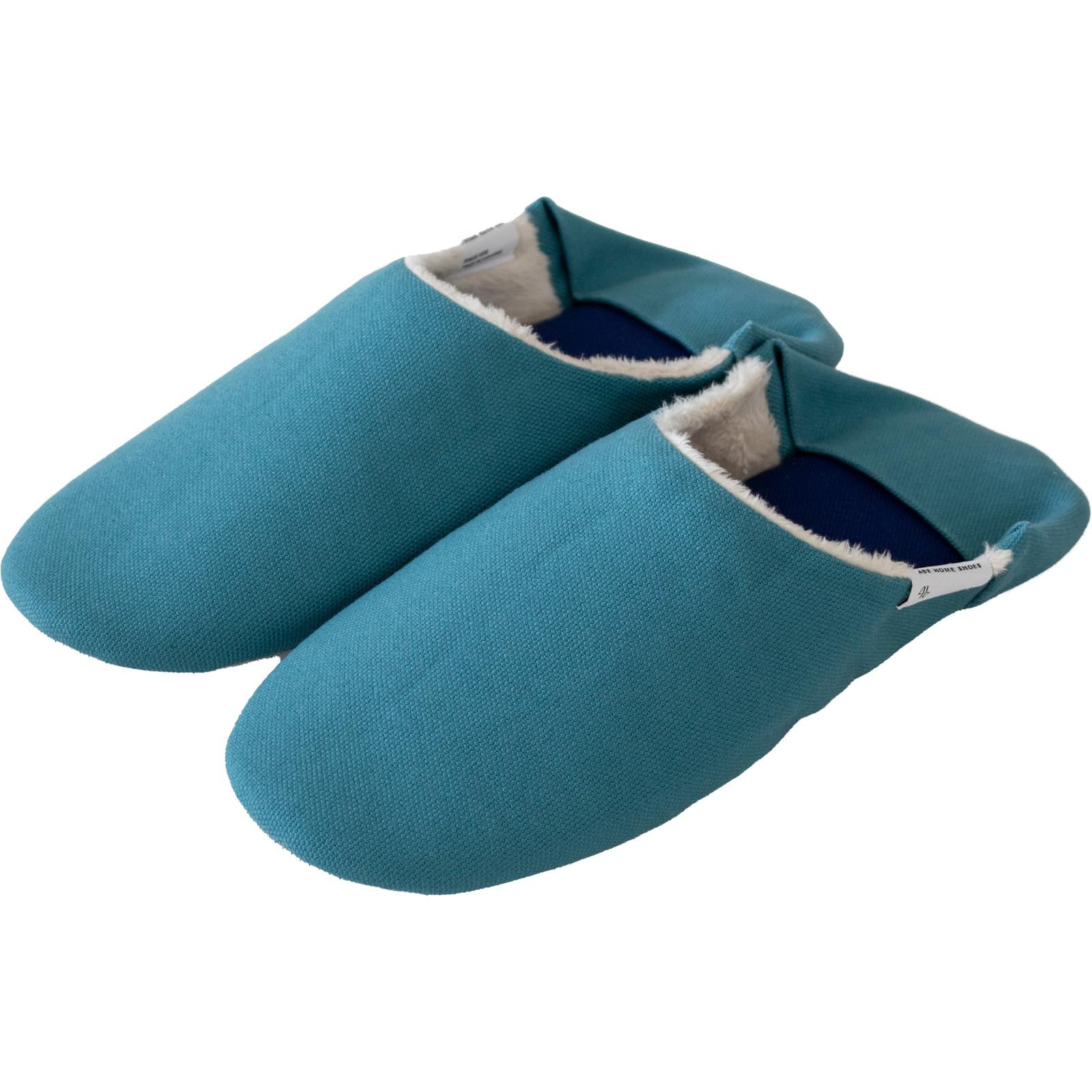 

ABE HOME SHOES Холщовые тапочки-бабуши с однотонной подкладкой из боа для зимы, моющиеся, цвет, Япония, (Бирюзово-синий, L)