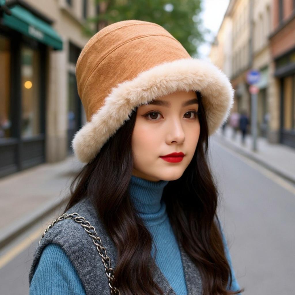 Plush Hat, Fisherman Hat, Female, Big Head Circumference, Ear Protection Hat, Toe Cap, Thick Cotton Hat