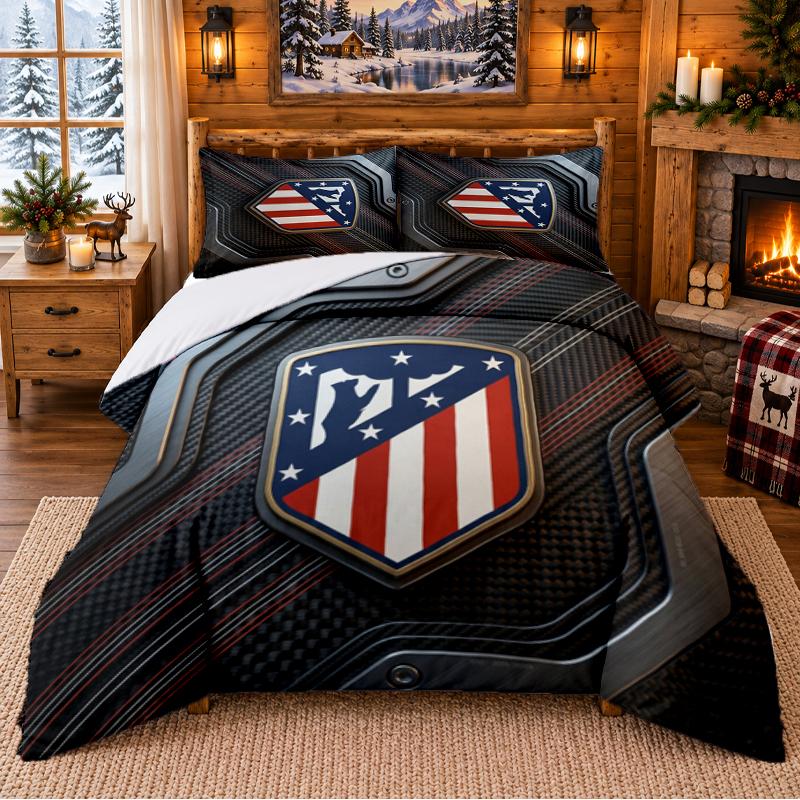 Atletico Madrid Desenli 3 Parça Nevresim Takımı Yatak Çarşafı Yastık Kılıfı Yatak Odası Dekorasyonu İçin