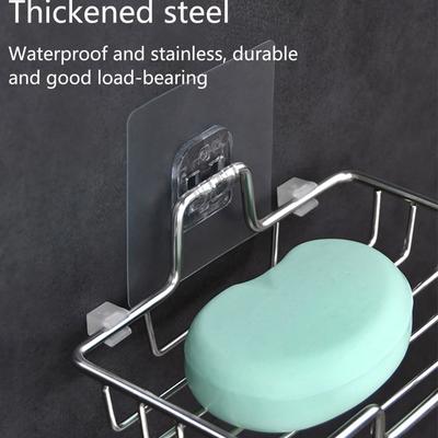 1 Stück Seifenablage Wandmontierter Halter Netz Edelstahl Schwammhalter Badezimmer Küche Aufbewahrungszubehör Shampoo Selbstklebend SW