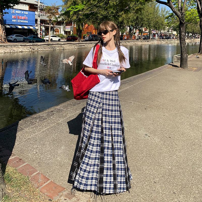 Women's High Waist Plaid Fringe A-line Skirt - 2025 Spring/Autumn Collection