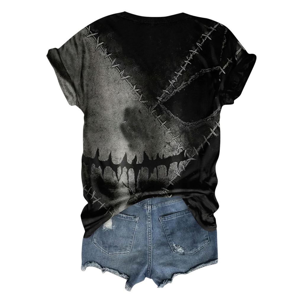 Damenmode Lässig Dreiviertelärmel Halloween Buchstaben, Gesichtsprint Oberteil