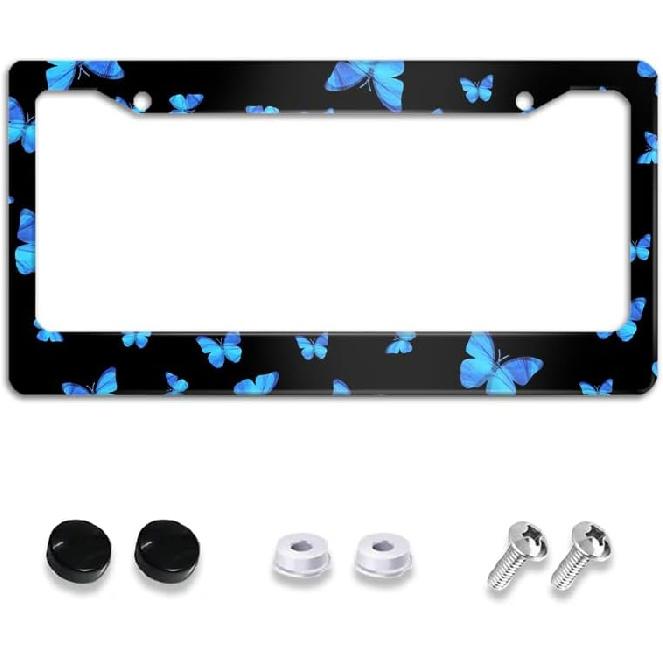 Hawaiian Blue Flowers License Plate Holder Frame Cover Beautiful Floral Car Accessories Stainless Aluminum Steel Auto Parts Car Tag Frame Decorative