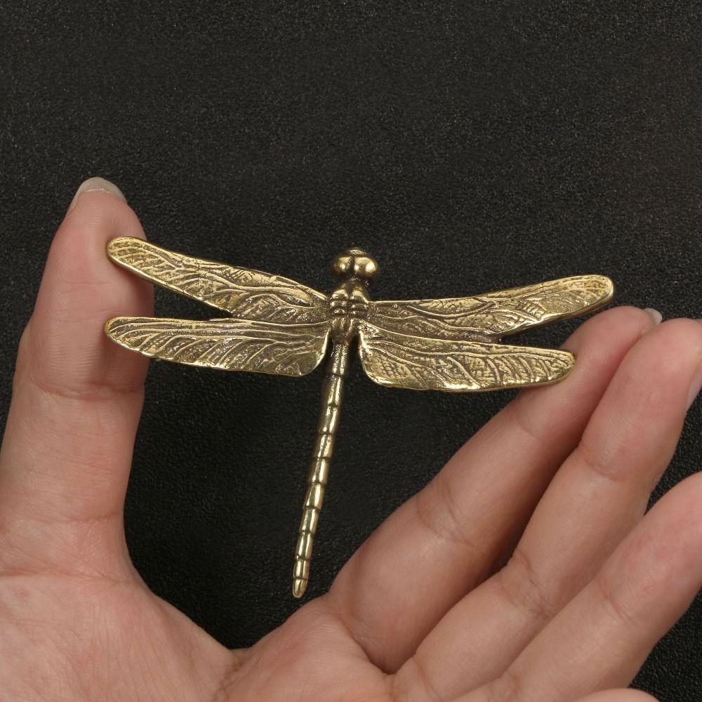 Elegant Miniature Dragonfly Statue Copper Dragonfly Ornament  Home Office Decor