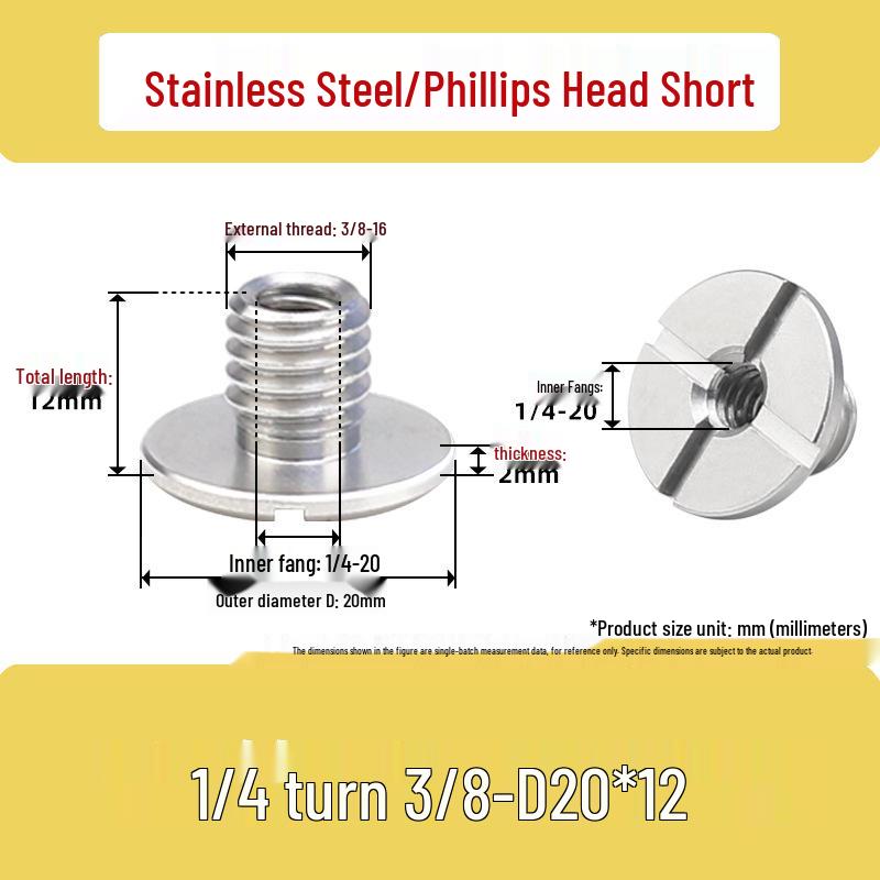 Stainless Steel 3/8 to 1/4 Pan Tilt Tripod Adapter with Dual Hole Conversion Nut