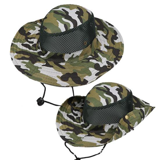 Mode Outdoor Breitkrempig Tarnmuster Fischerhut Bucket Boonie Hut Anti-UV Kappe