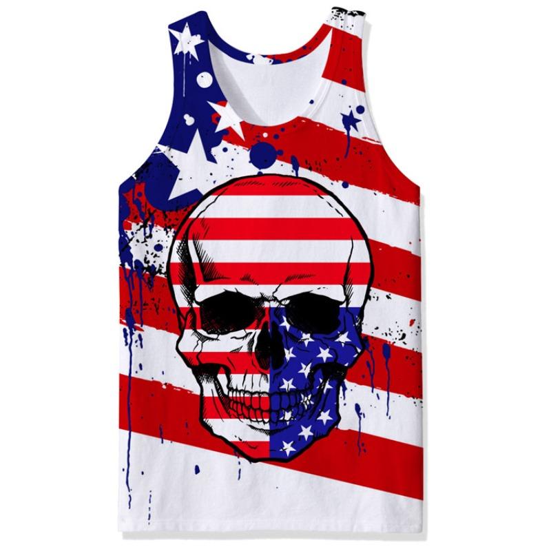 Men's O-Neck Eagle American Flag Pattern Print Tank Tops 3D Printed Vest Loose Sports Fitness  Sleeveless Shirt