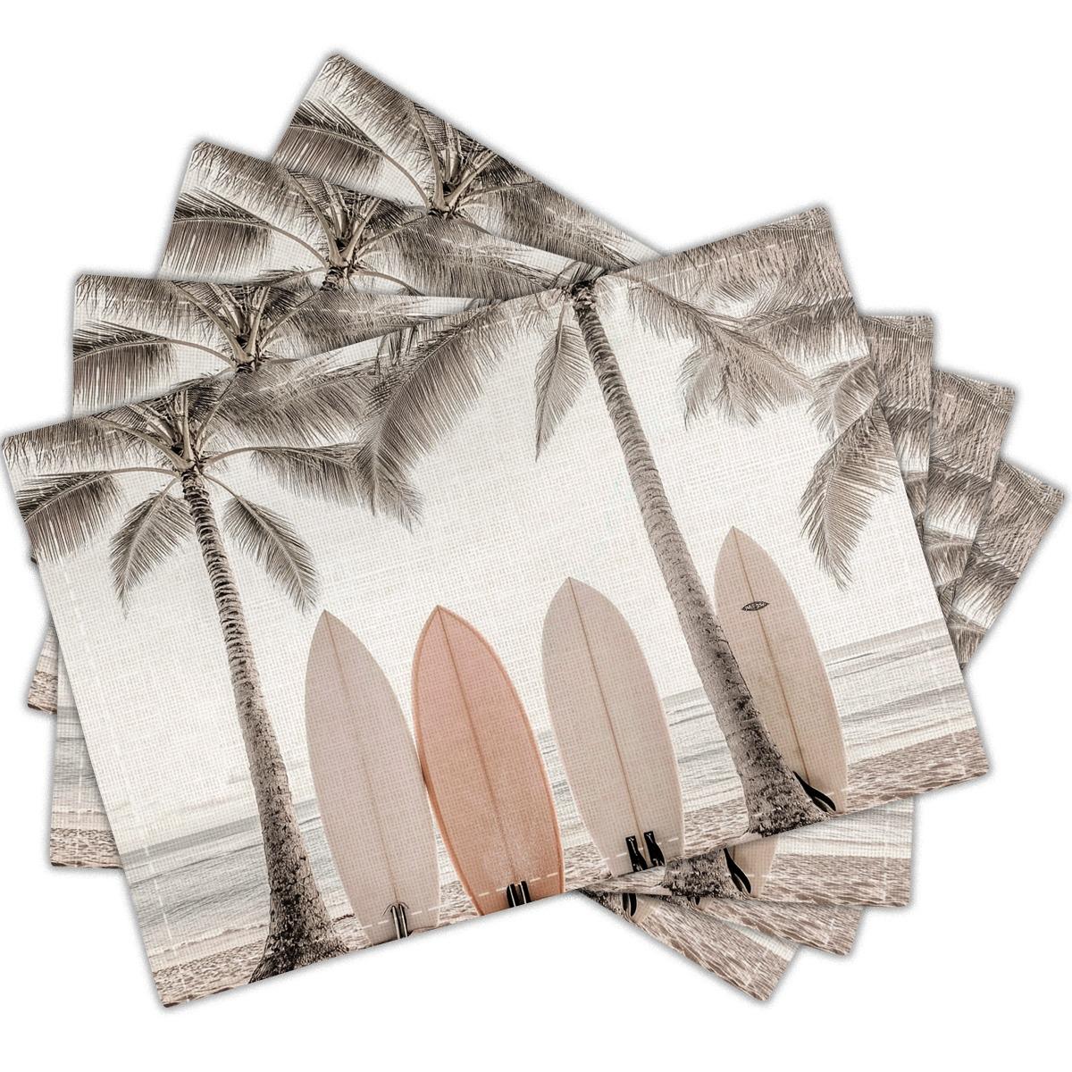 

Beach Placemats Set of 4 Coastal Decor Table Mats Palm Tree Surfboard Place Mats for Dining Kitchen Decor 4Pcs-30X45cm(12X18in