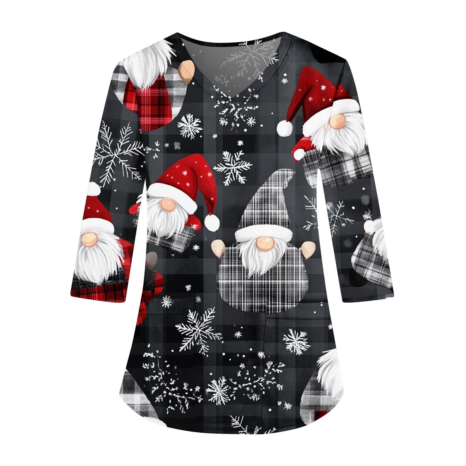 

Женская мода повседневная униформа с рукавом три четверти и рождественским принтом XL