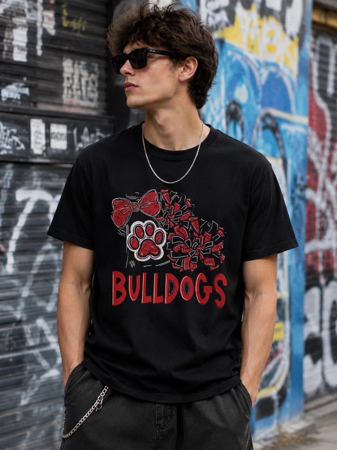 Bulldogs Cheer Shirt Paw Bow Pom Graphic T-Shirt School Spirit Tee S