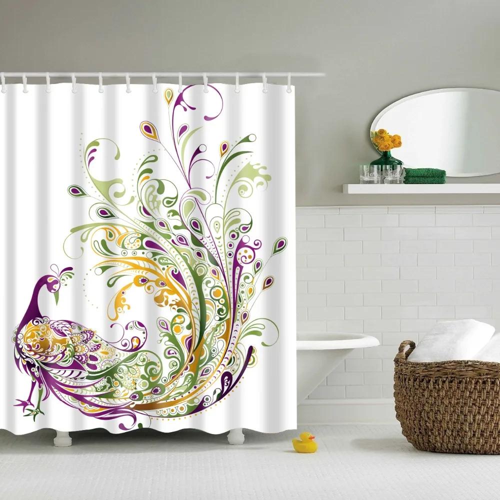 Beautiful Decorative Peacock Butterfly Owl Bird Bathroom Shower Curtains Frabic Waterproof Polyester Bath Curtain with Hooks
