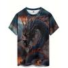 Heren 3D Digitale Print Draak Grafisch T-shirt Casual Korte Mouw Zomer Ronde Hals T-shirts Normale Pasvorm Oversized T-shirt Top