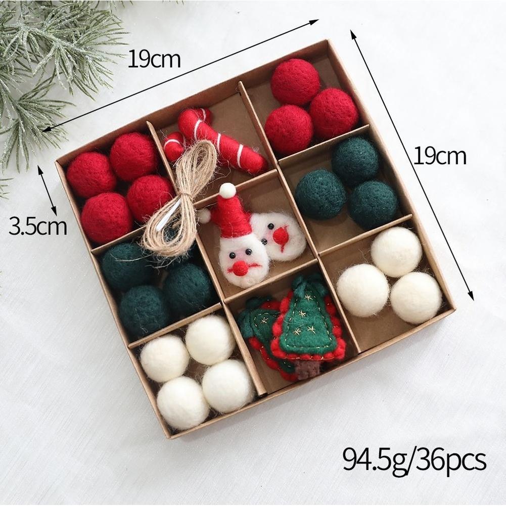 Christmas Tree Ornaments Set with Felt Wool Balls and Cartoon Designs for Holiday Decoration and Seasonal Cheer