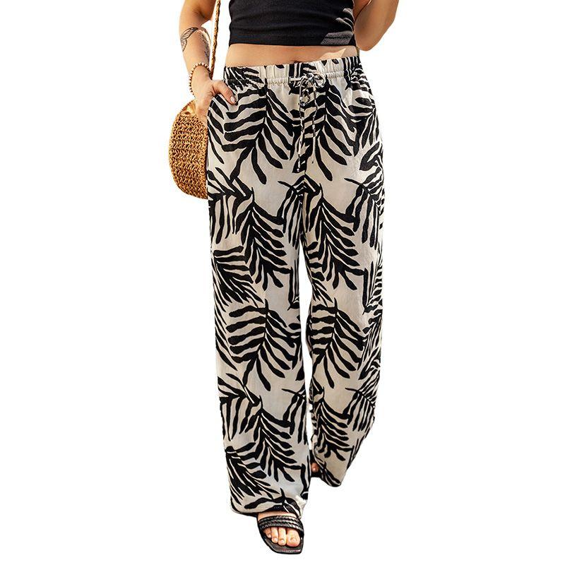

Summer Wide Leg Pants Fashion Print High Waist Drawstring LC7711907-apricot S code fits (45.00 kg-55.00 kg
