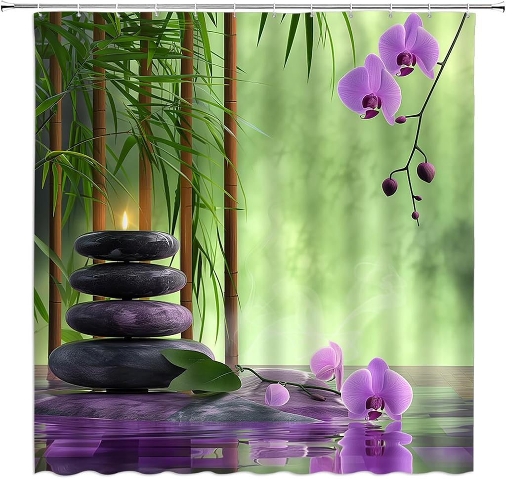 Bamboo Shower Curtain Green Bamboo Forest Tree Japanese Asain Art Rustic Wild Nature Plant Scenic Watercolor Fresh Spa