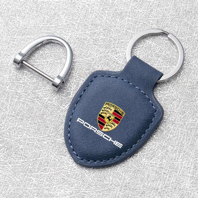 For Porsche 918 911 718 Taycan Panamera Cayenne Boxster Cayman Suede Car Emblem Key Chain Ring Holder Car Keychain Accessories