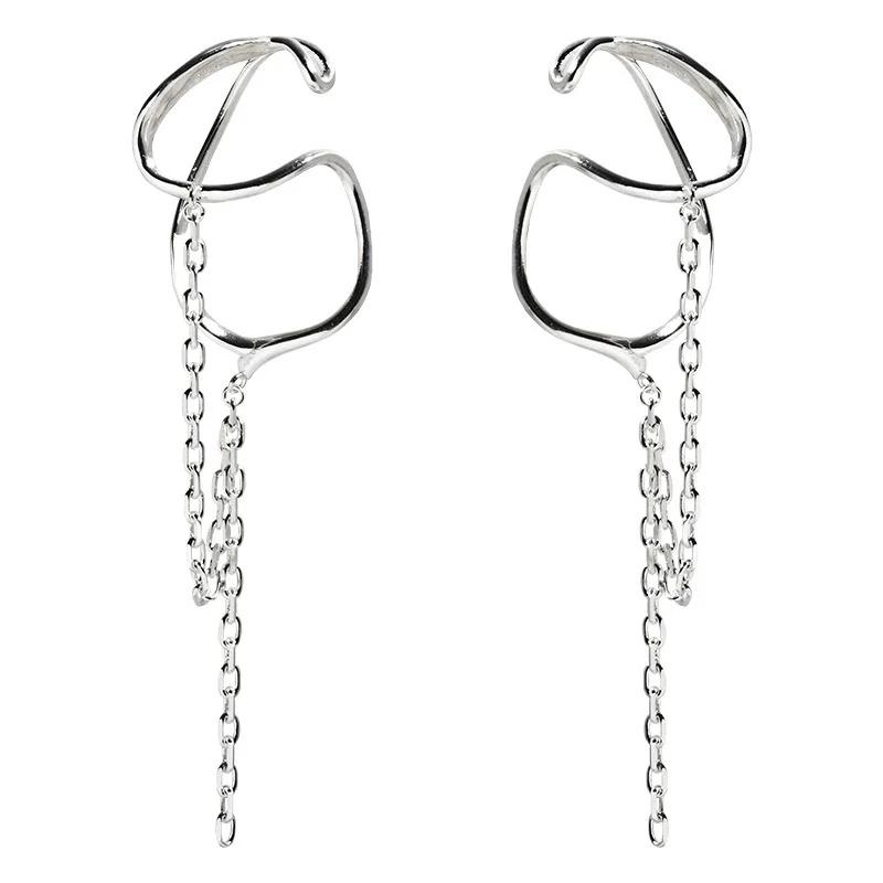 925 Silberbeschichteter Ohrklemme Kein Piercing Damen Kette Quaste Ohrring Hypoallergen Party Schmuck Geschenk