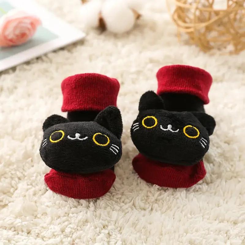 Baby Non-slip Floor Socks 3D Cartoon Doll Socks with Sound Bells for Newborn Infant Boys Girls Barefoot Shoes Kids Indoor Socks