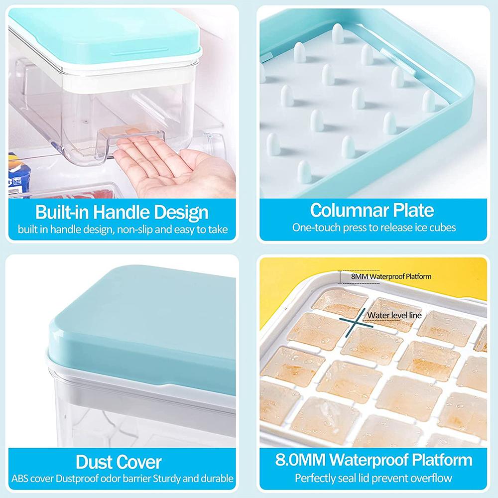 LMETJMA Ice Cube Tray with Stackable 2 Ice Trays Silicone Ice Cube Molds with Storage Bin For Freezer 64 Nuggets JTX478