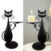 Halloween Duftwachs Kerzenständer Wärmer - Schwarzes Katzen Design mit Weißen Augen & Mund, Metall Tischkerzenhalter für den Herbst