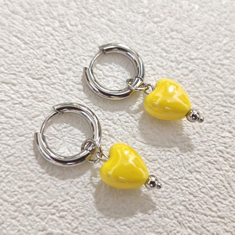 Stylish Elegant Colorful Geometric Heart Circle Pendant Earrings Minimalist Earring Hoop Women Jewelry Accessory